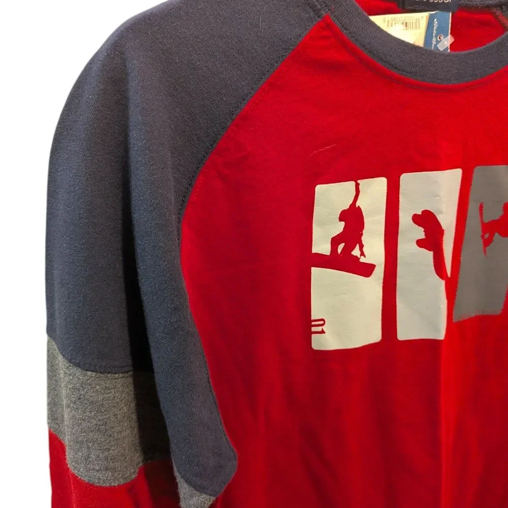 Deadstock Eddie Bauer Y2K Kids Snowboard Ski Long Sleeve Tee Red Navy L Vintage